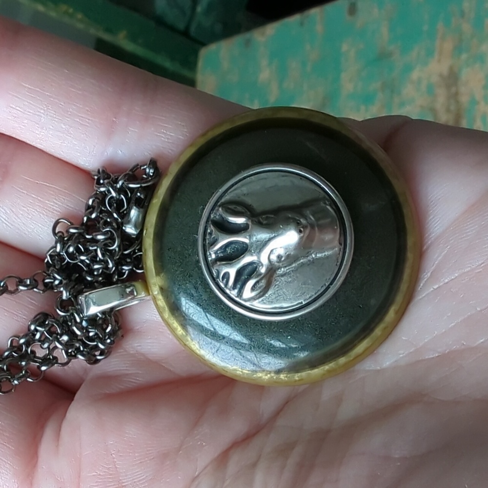 WHIMSY HOUSE I Upcycled Pewter Silver Reindeer Vintage Button Pendant Necklace